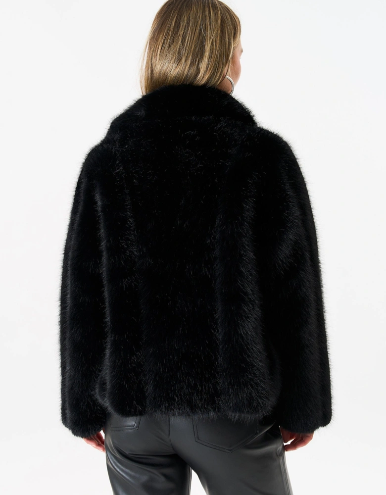 Black Zip Front Faux Fur Short Jacket