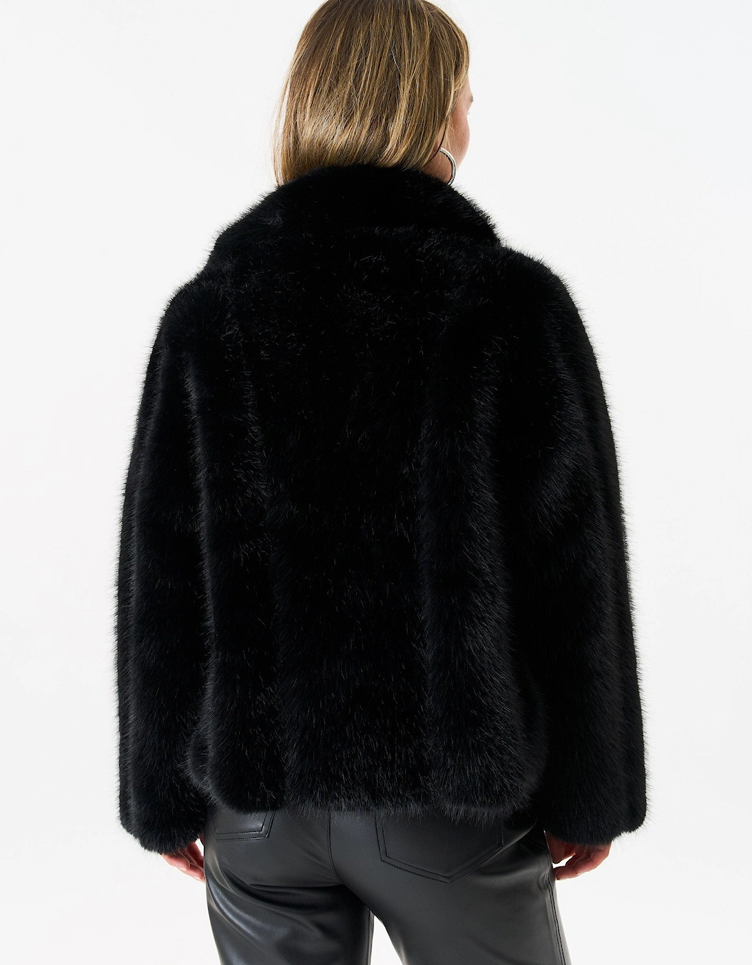 Black Zip Front Faux Fur Short Jacket