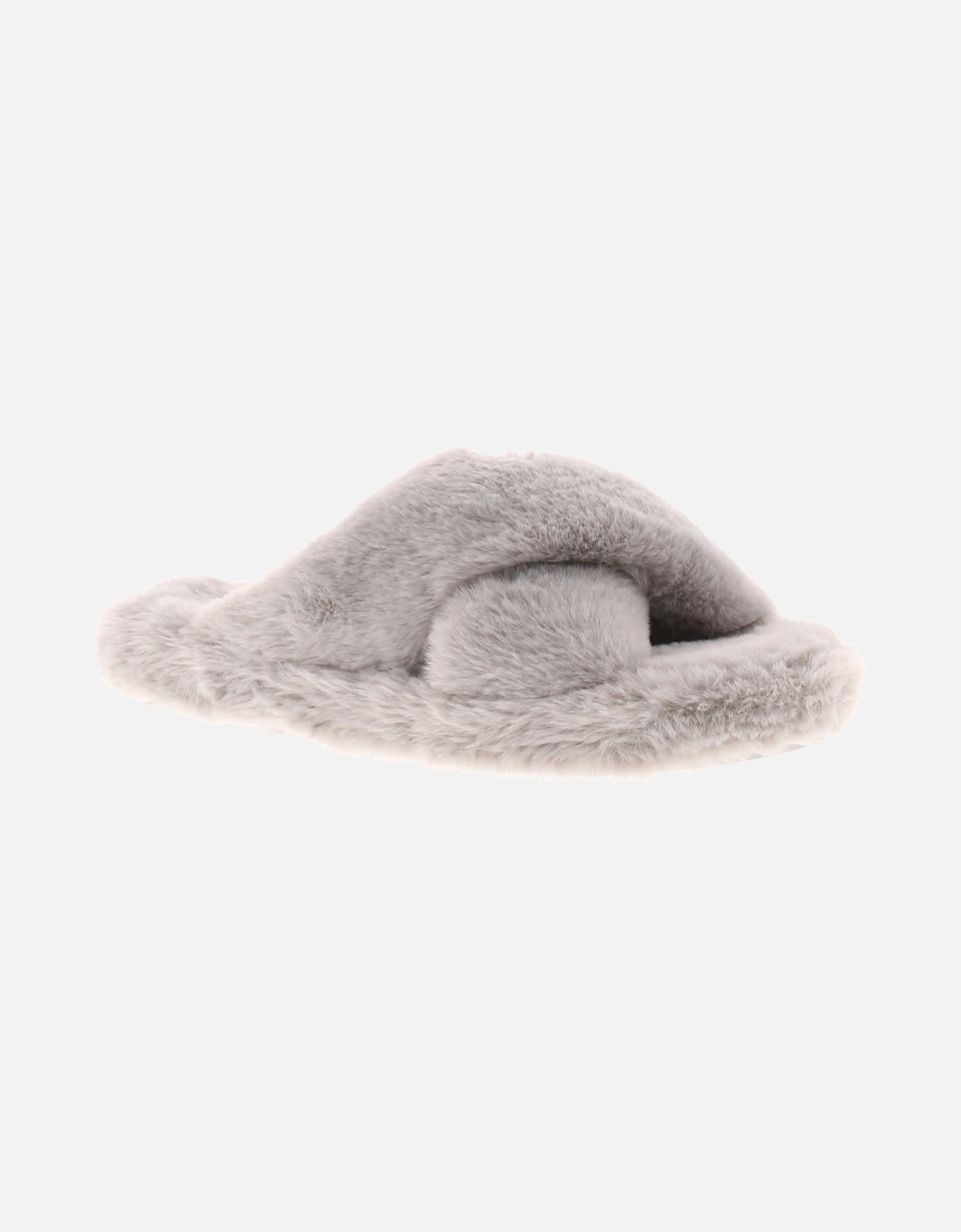 Womens Slippers Mule Faux Fur Lopply grey UK Size, 6 of 5