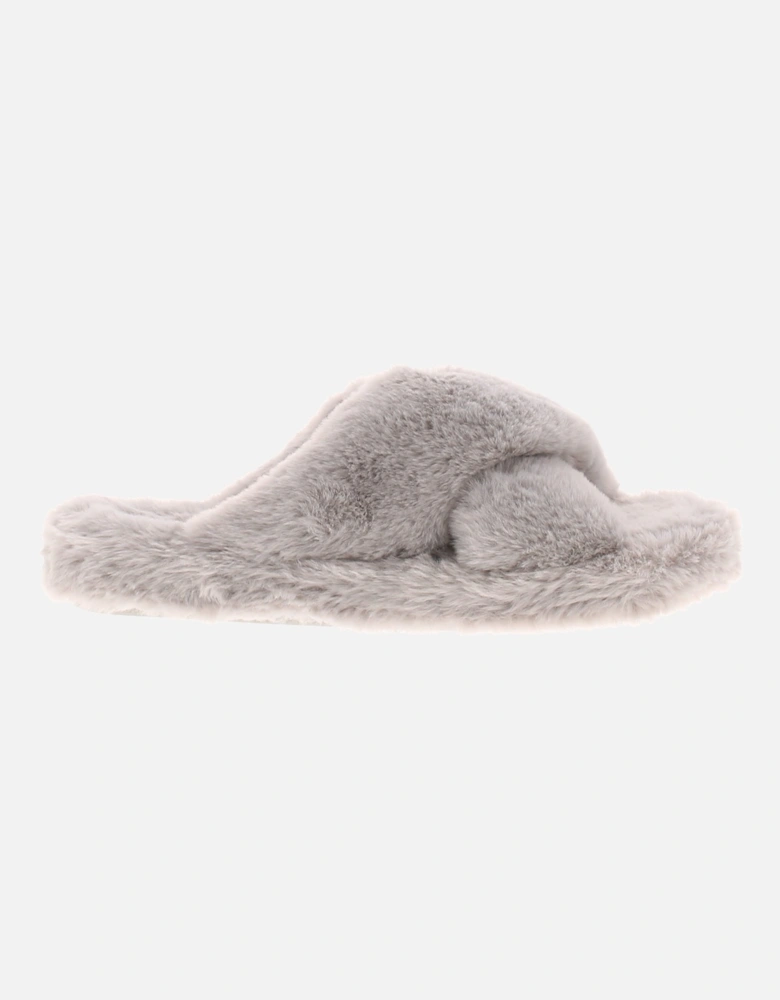 Womens Slippers Mule Faux Fur Lopply grey UK Size