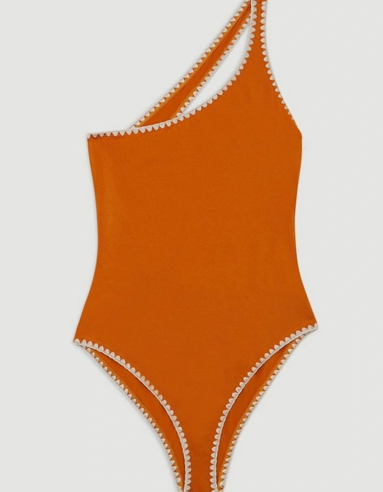 Stitch Detail One Shoulder Cut Out Swimsuit