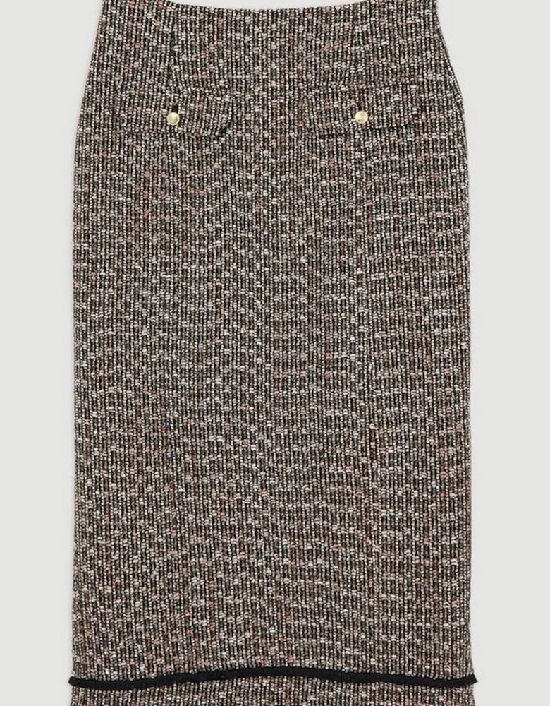 Wool Mix Boucle Tweed Tailored Maxi Skirt