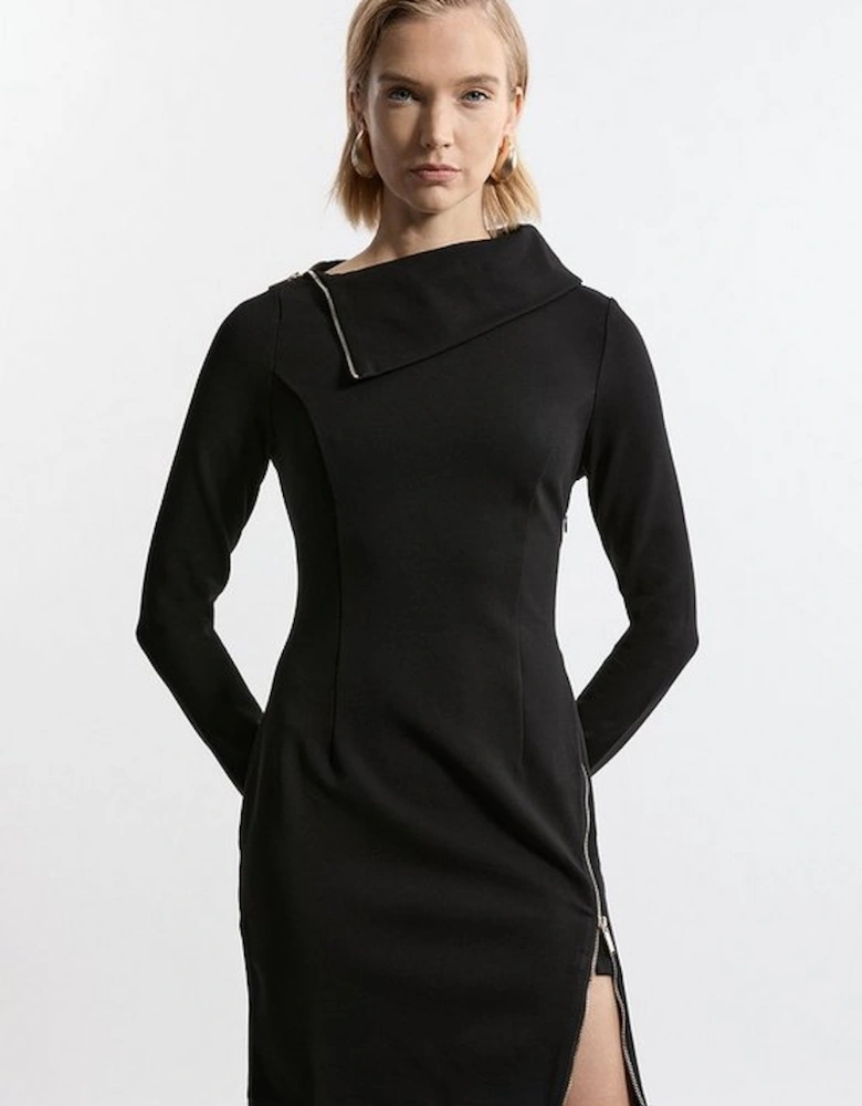 Ponte Zip Neck Mini Dress