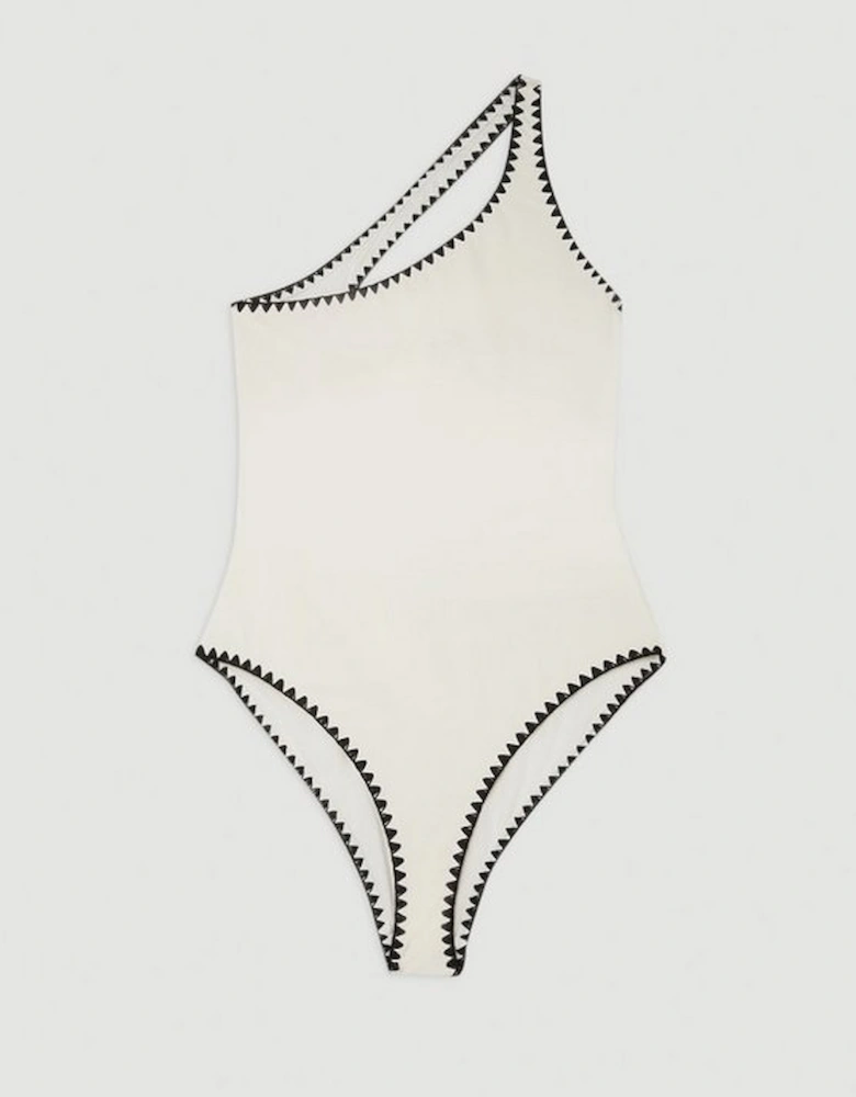 Stitch Detail One Shoulder Cut Out Swimsuit