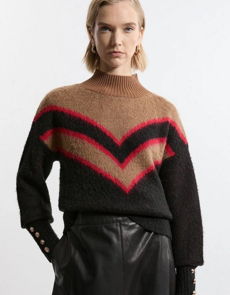 Brushed Jacquard Military Trim Knit Jumper