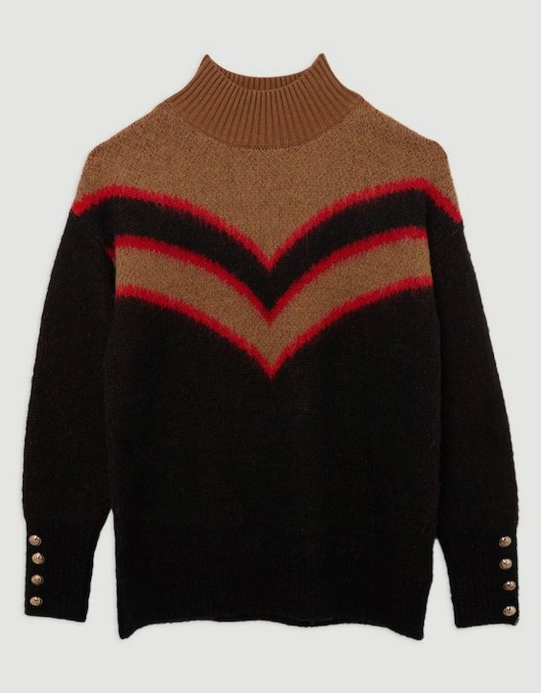 Brushed Jacquard Military Trim Knit Jumper