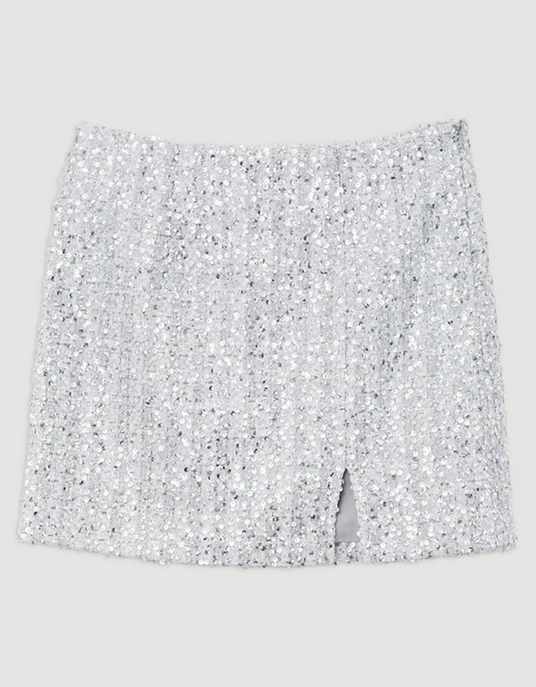 Sequin Metallic Boucle Belted Tailored Mini Skirt