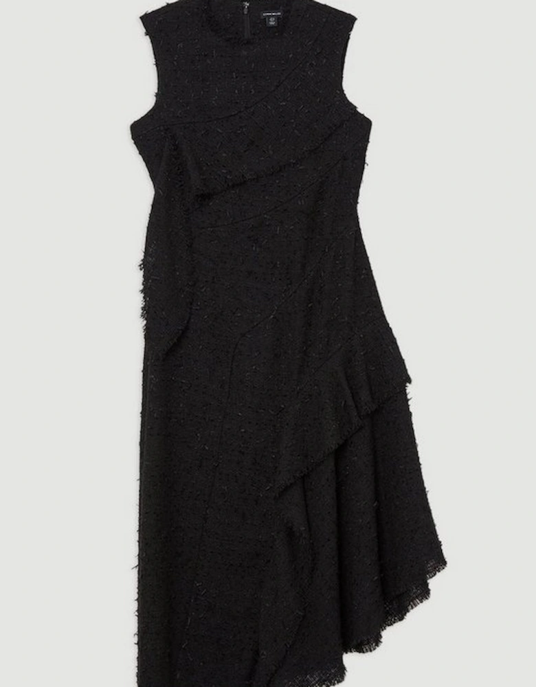 Metallic Boucle Tailored Sleeveless Asymmetric Midaxi Dress