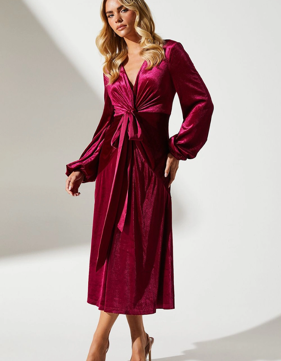 Petite Velvet Long Sleeve Midi Wedding Guest Dress, 6 of 5