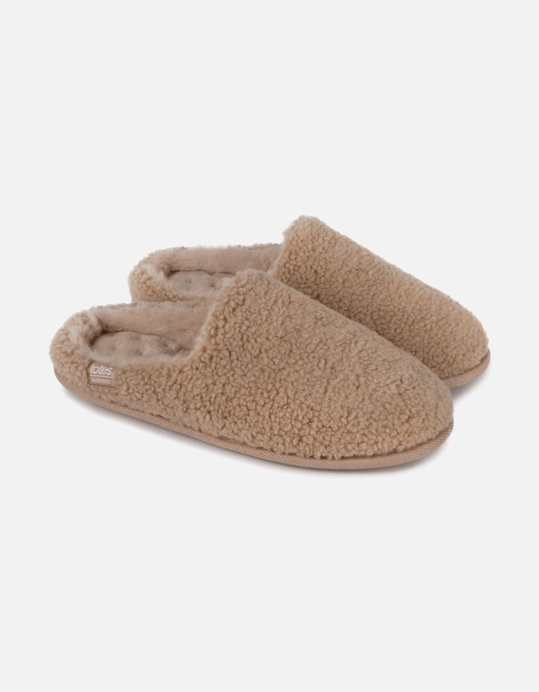 Isotoner Curly Fur Mule Slippers - Natural