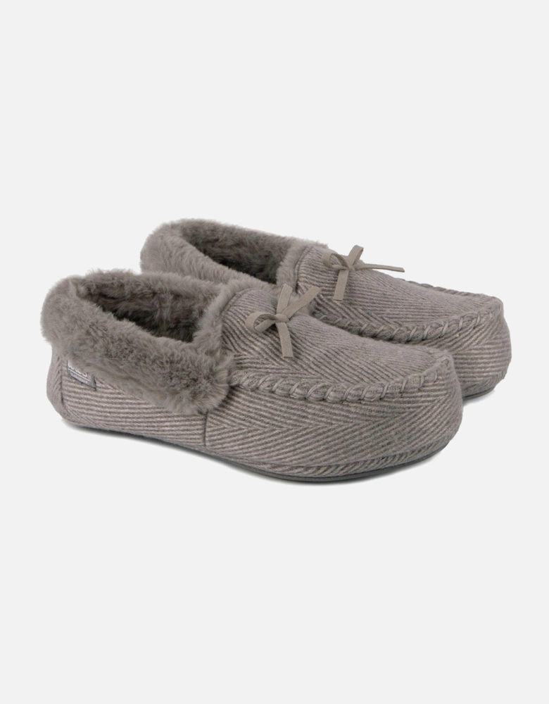 Isotoner Herringbone Moccasin Slippers - Grey