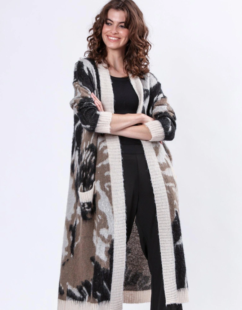 Abstract Long Maxi Cardigan - Grey