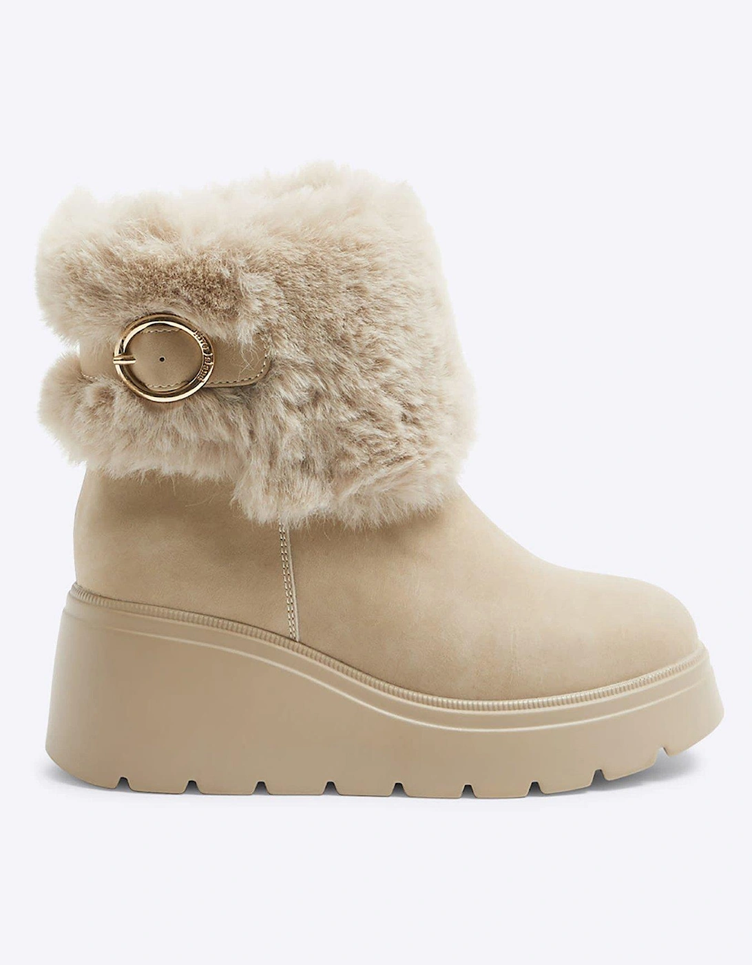 Older Girl Faux Fur Wedge Boots - Beige, 6 of 5