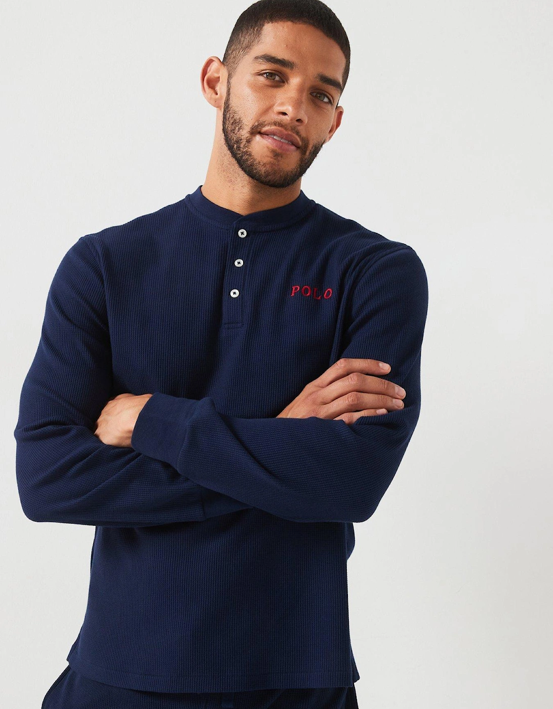 Waffle Henley Long Sleeve Loungewear Top - Navy, 2 of 1