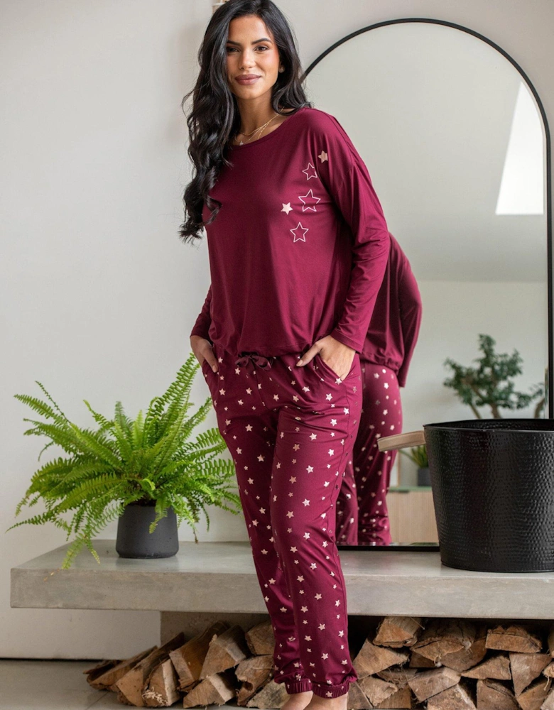 Soft Touch Jersey Star Jogger Pyjama Set - Dark Purple