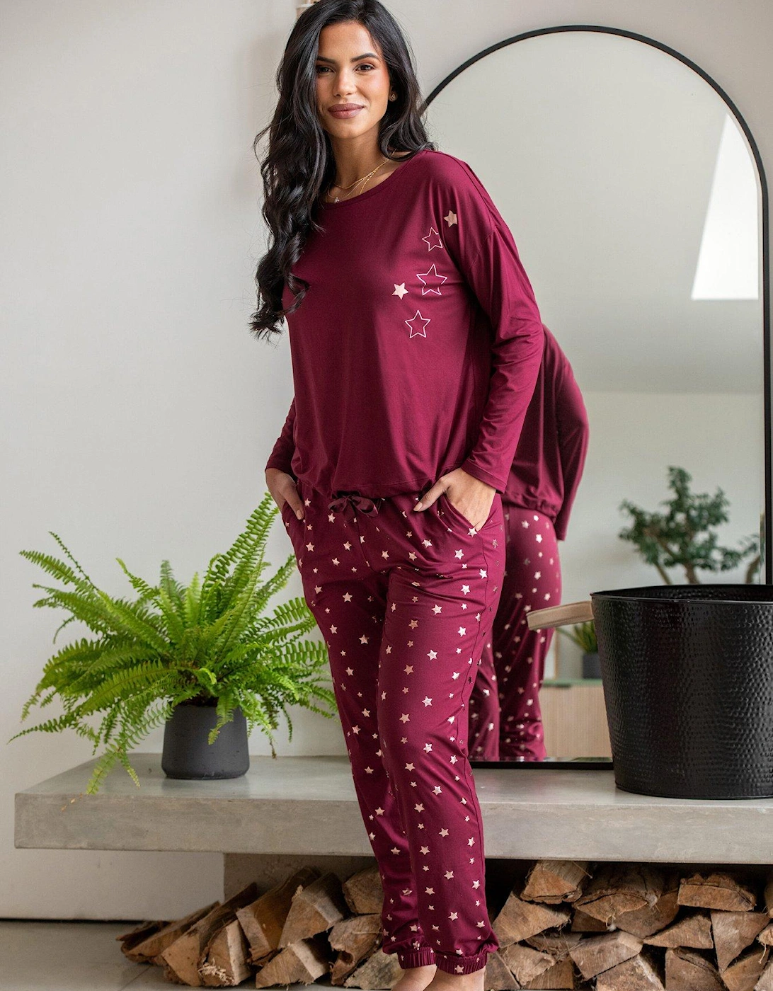 Soft Touch Jersey Star Jogger Pyjama Set - Dark Purple, 2 of 1