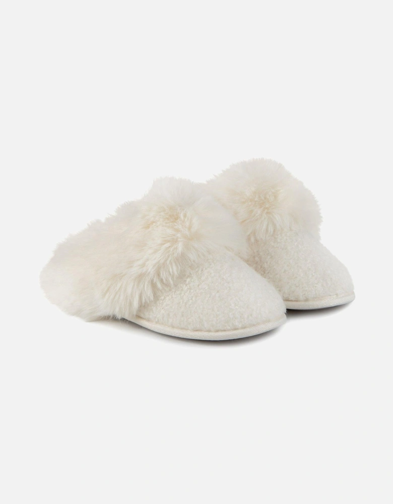 Sparkle Faux Fur Mule Slippers - Cream