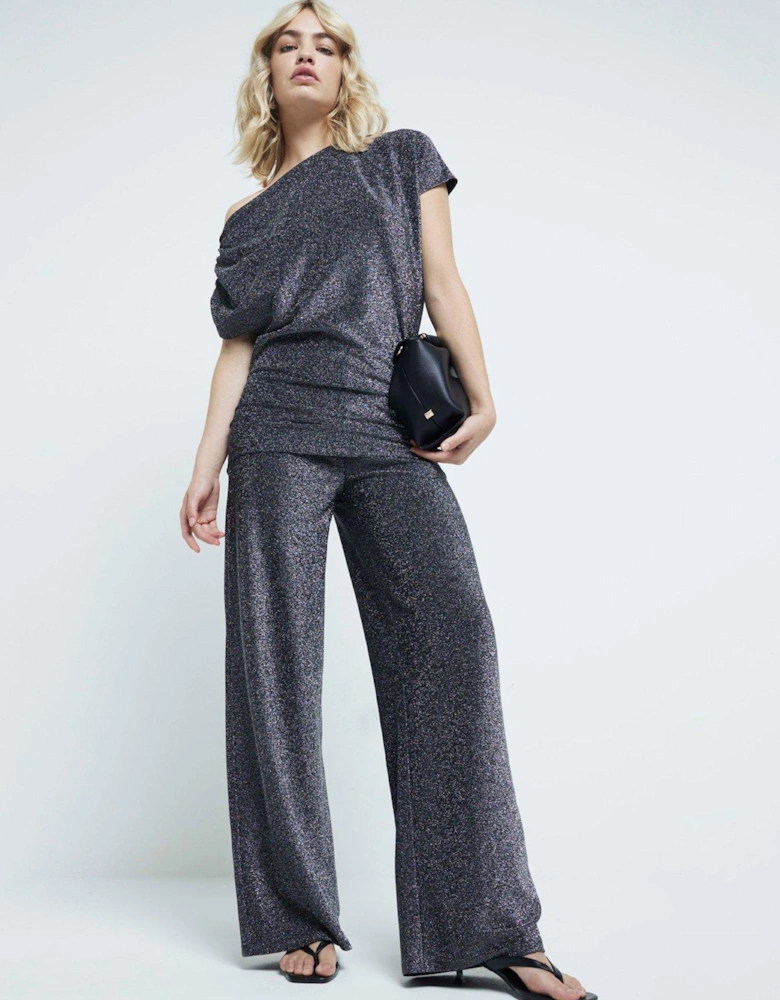 Metallic Wide Leg Trouser - Black