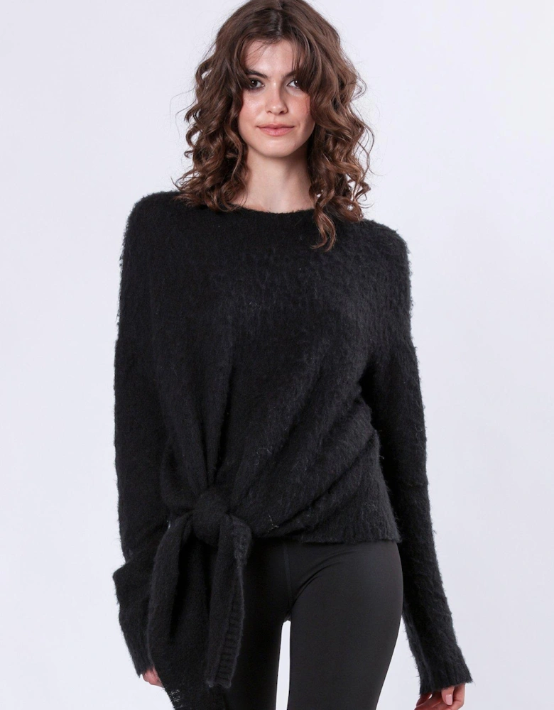 Reverse Tie Front Jumper - Black