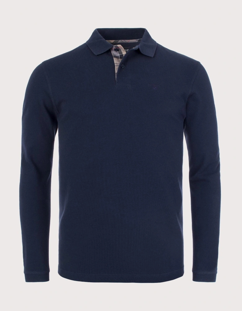 Long Sleeve Tartan Placket Polo Shirt