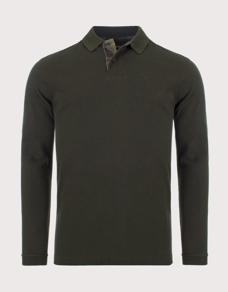 Long Sleeve Tartan Placket Polo Shirt