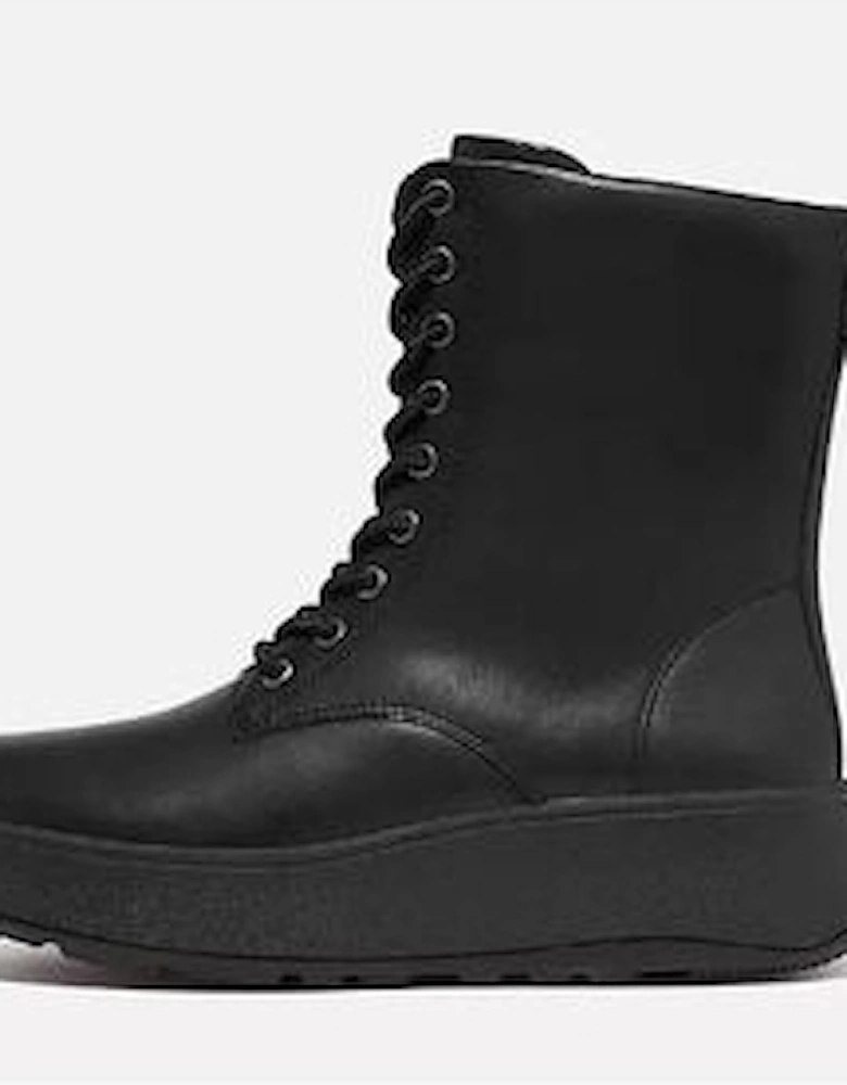 F-Mode Leather Lace Up Flatform Ankle Boot black