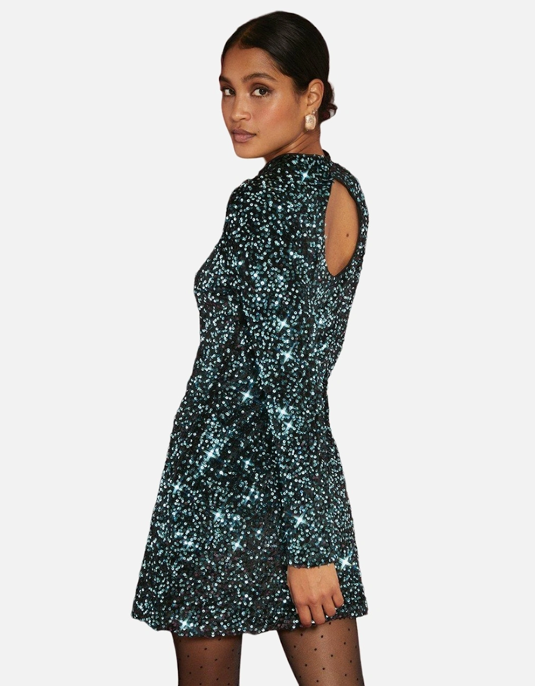 Womens/Ladies Sequin Velvet Mini Dress