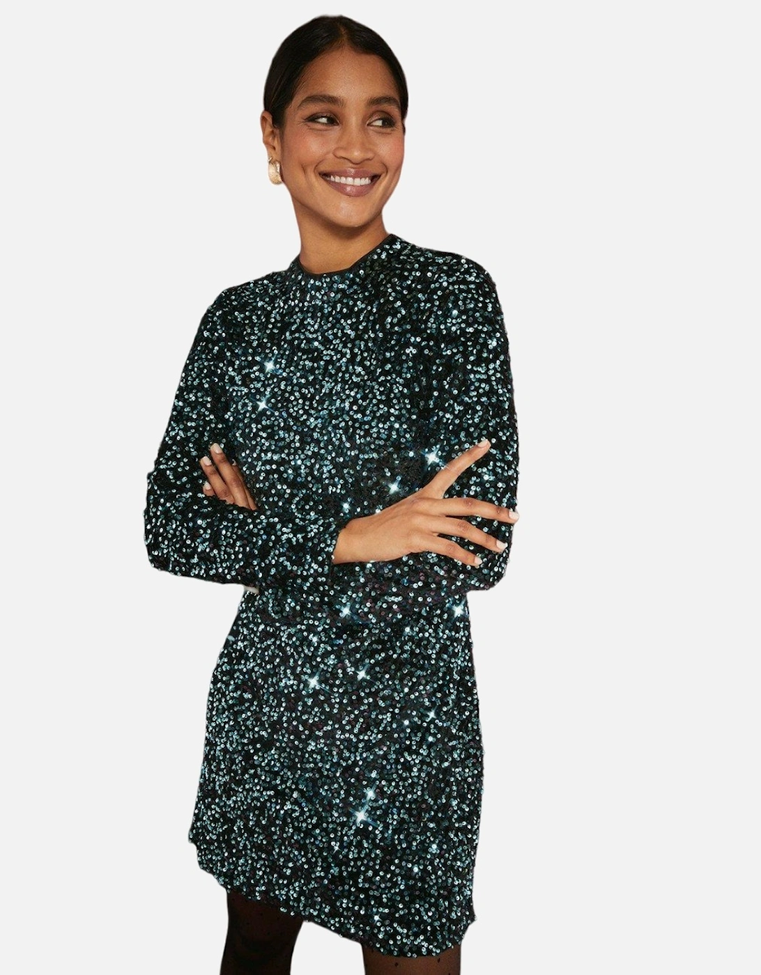 Womens/Ladies Sequin Velvet Mini Dress, 4 of 3
