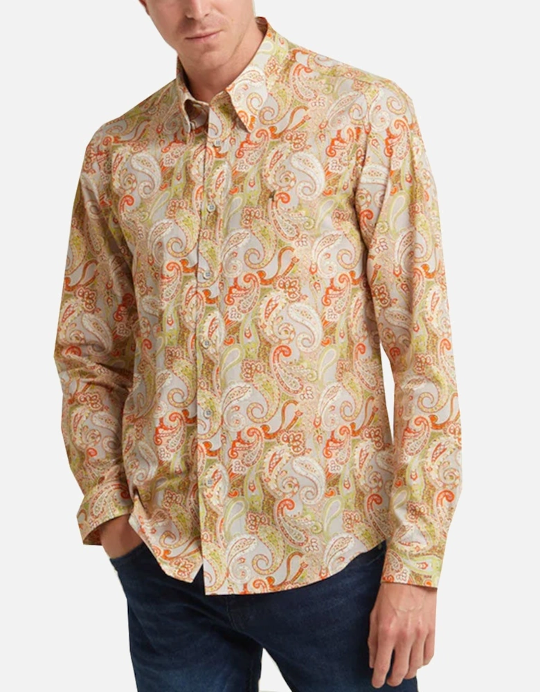 Vintage Mens Sanchez Woven Print Shirt - Salsa Orange V52G1W0