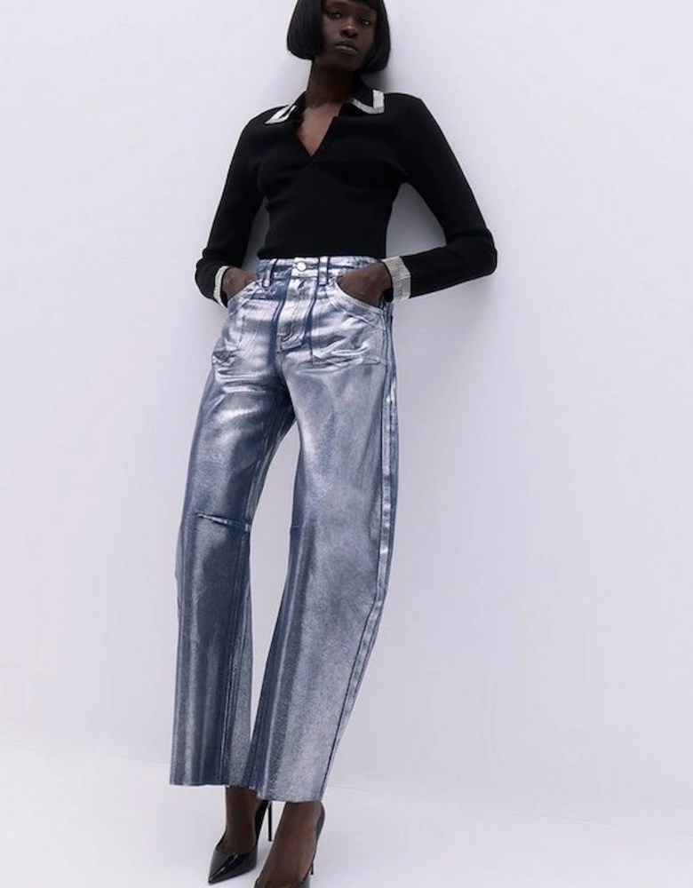 Denim Foiled Wide Leg Jeans