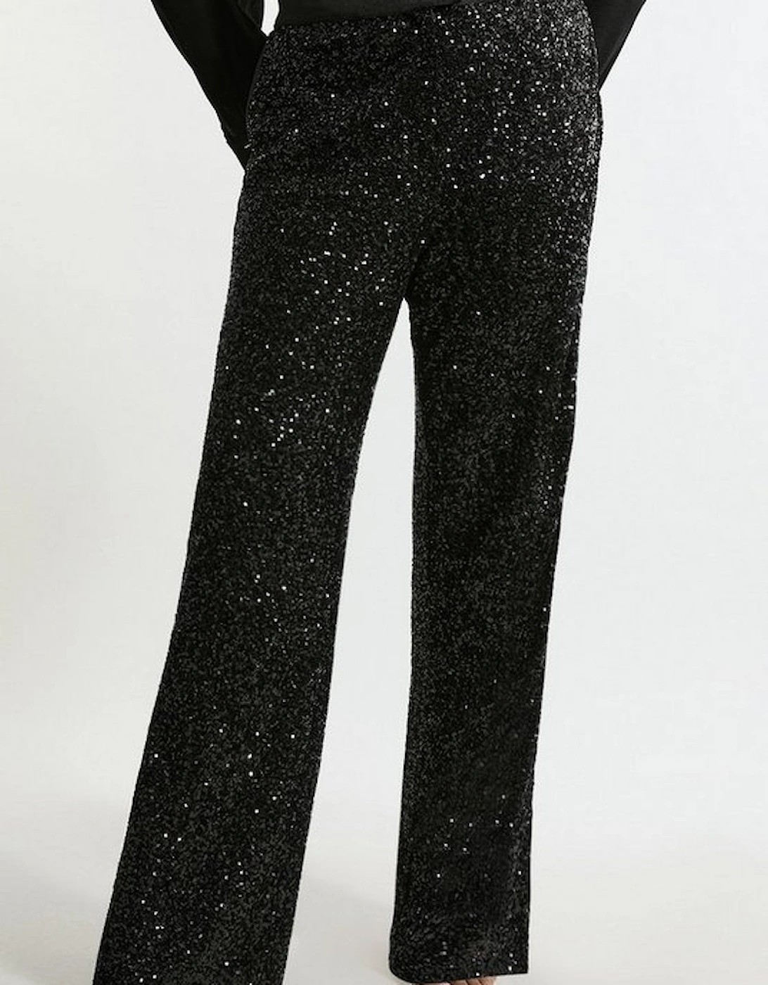 Petite Sequin High Waisted Wide Leg Trousers