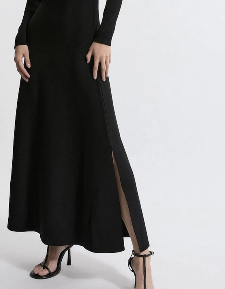 Viscose Blend Rib Knit Belted Midi Dress