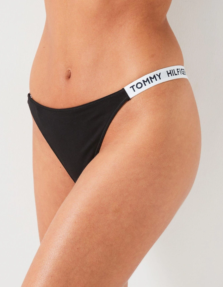 High Leg Logo Banded Thong - Black