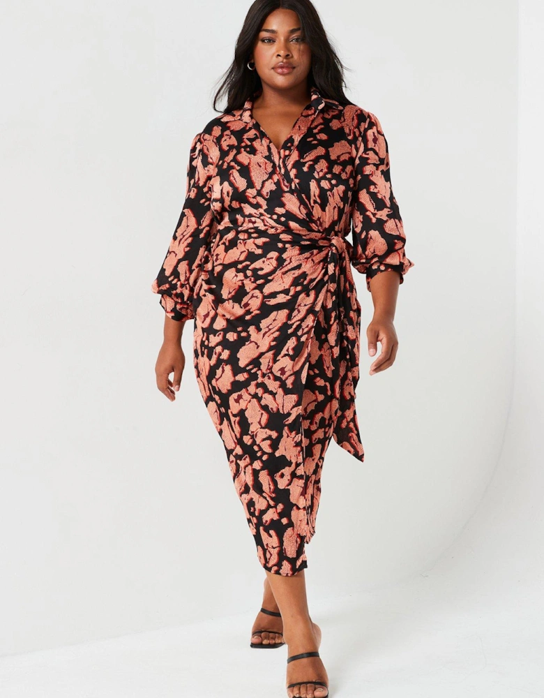 Print Belted Midi Dress - Multi