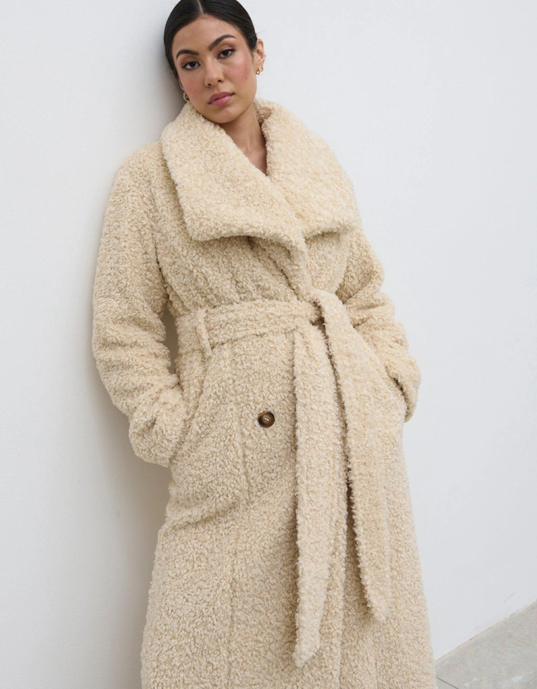 Mahli Shaggy Texture Robe Coat - Beige