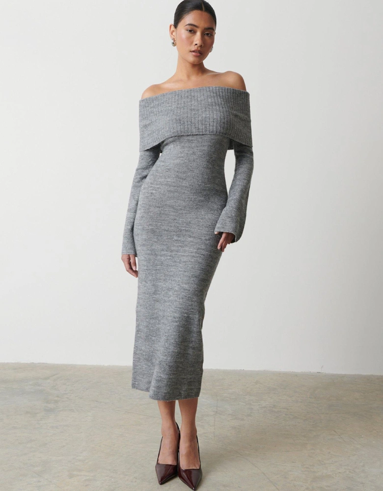 Soreya Bardot Knit Dress - Grey