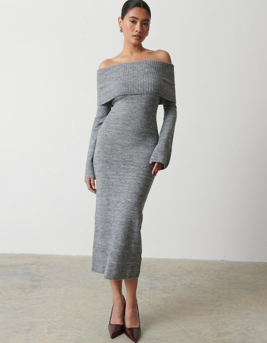 Soreya Bardot Knit Dress - Grey, 7 of 6