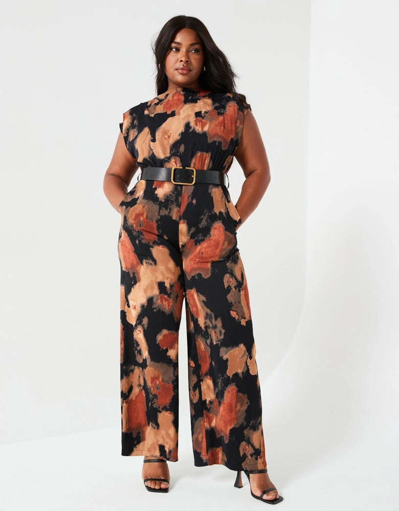 Print Belted Jumpsuit - Multi