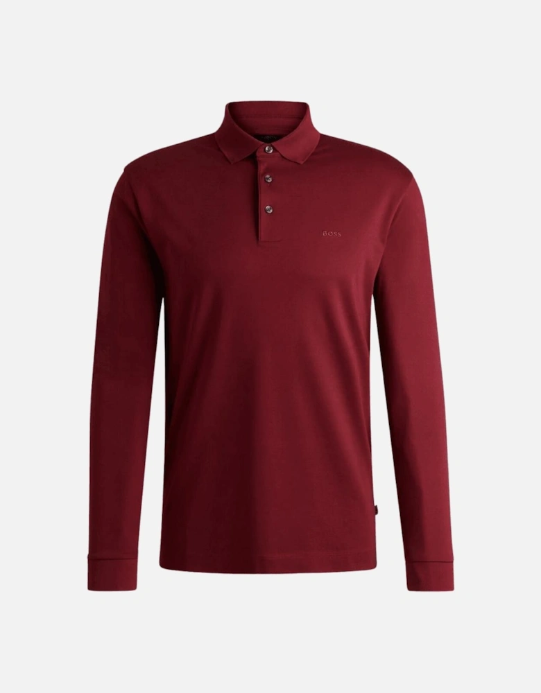 Pado Embroidered Logo Long Sleeve Dark Red Polo Shirt