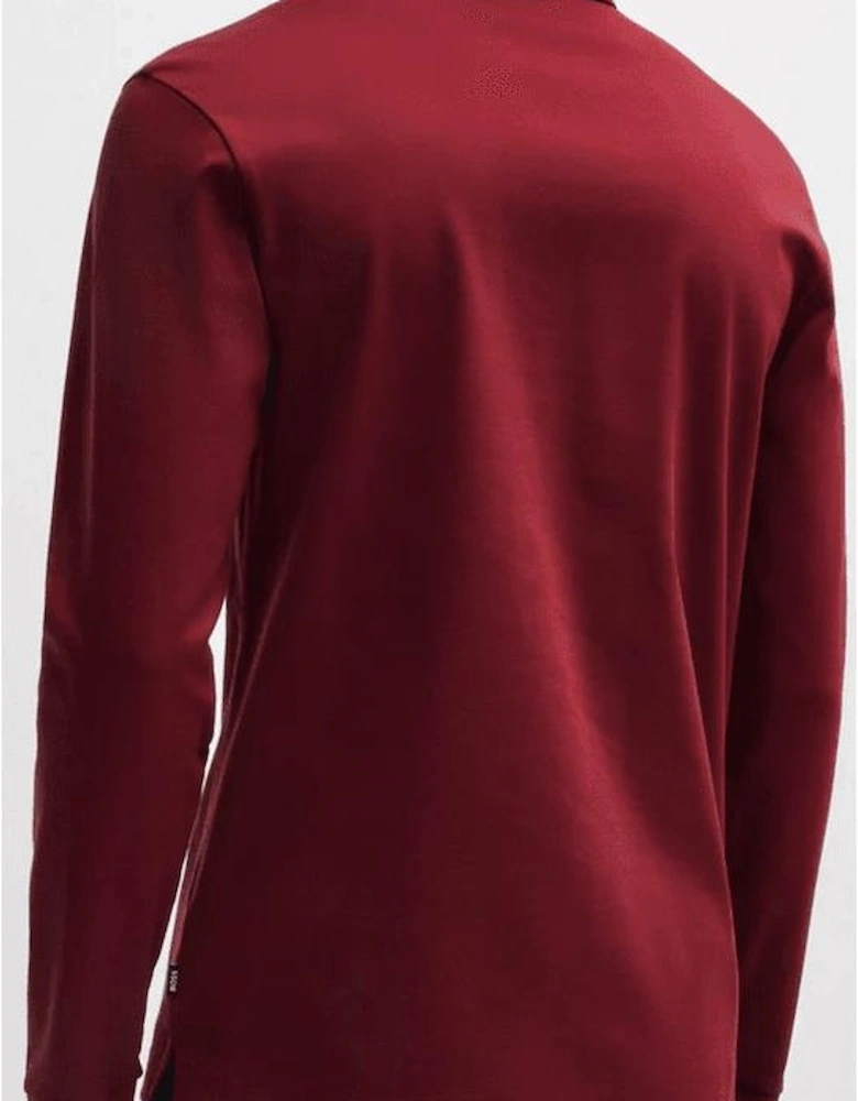 Pado Embroidered Logo Long Sleeve Dark Red Polo Shirt