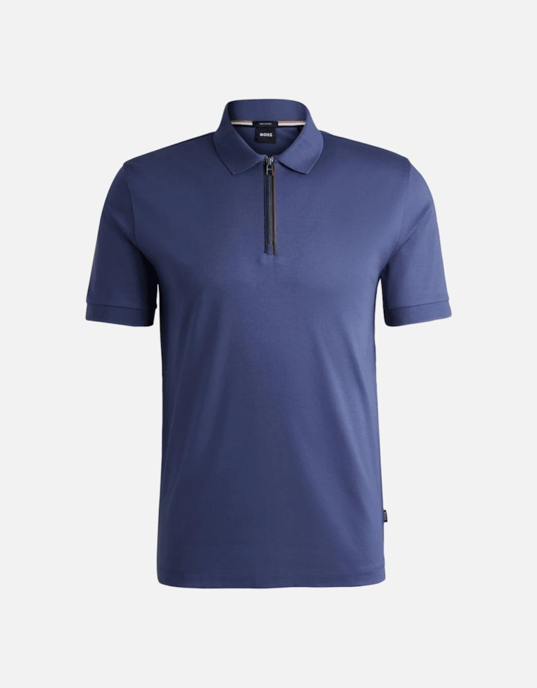 C-Polston Mercerised Cotton Quarter Zip Blue Polo Shirt