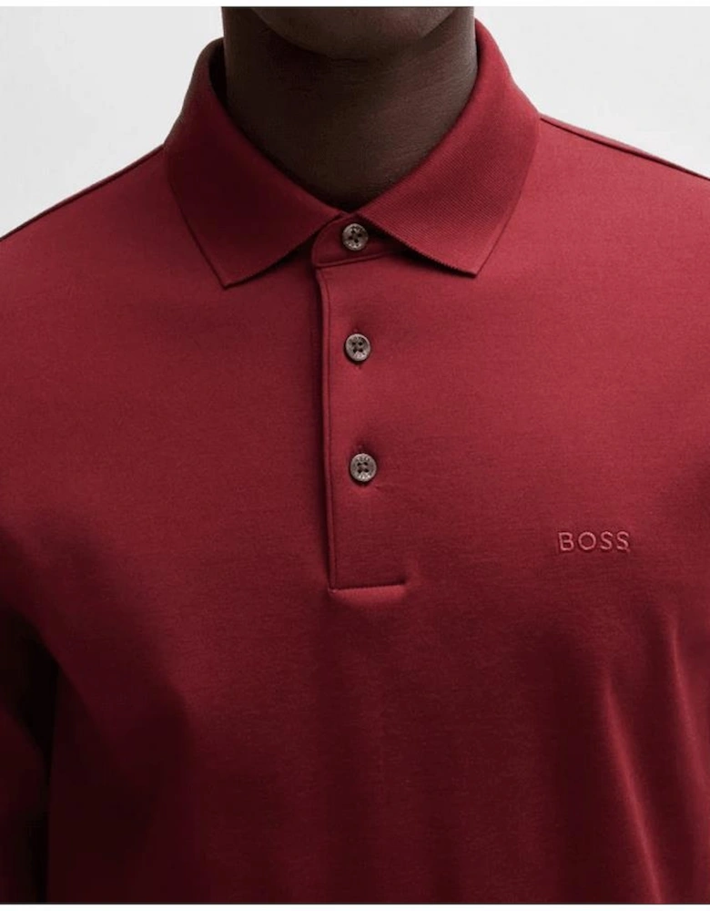 Pado Embroidered Logo Long Sleeve Dark Red Polo Shirt