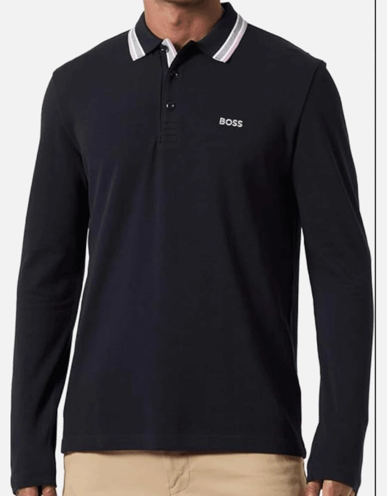 Plisy Embroidered Logo Long Sleeve Dark Blue Polo Shirt