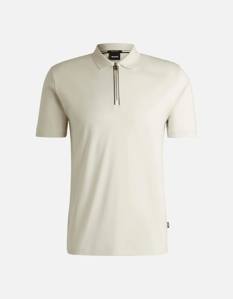 C-Polston Mercerised Cotton Quarter Zip Cream Polo Shirt