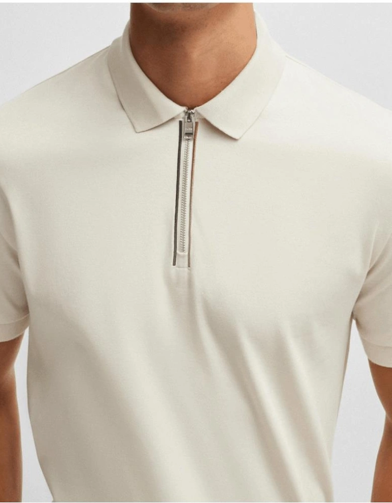 C-Polston Mercerised Cotton Quarter Zip Cream Polo Shirt