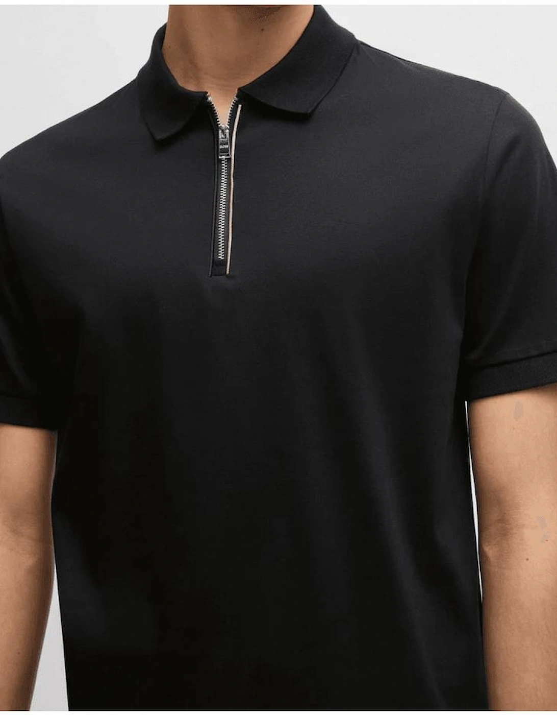 C-Polston Mercerised Cotton Quarter Zip Black Polo Shirt