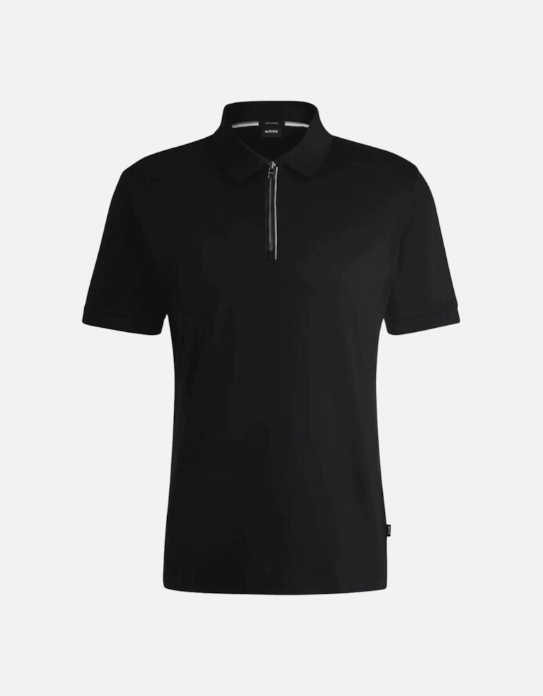 C-Polston Mercerised Cotton Quarter Zip Black Polo Shirt