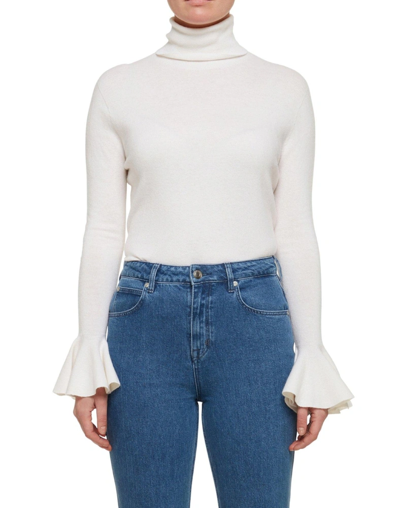 Tamsenn Roll Neck Sweater With Fluted Sleeves - Off White