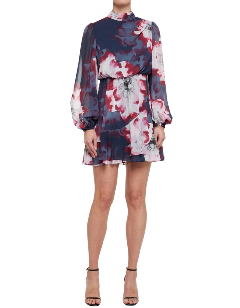 Aracely Printed Long Sleeve Mini Dress - Navy