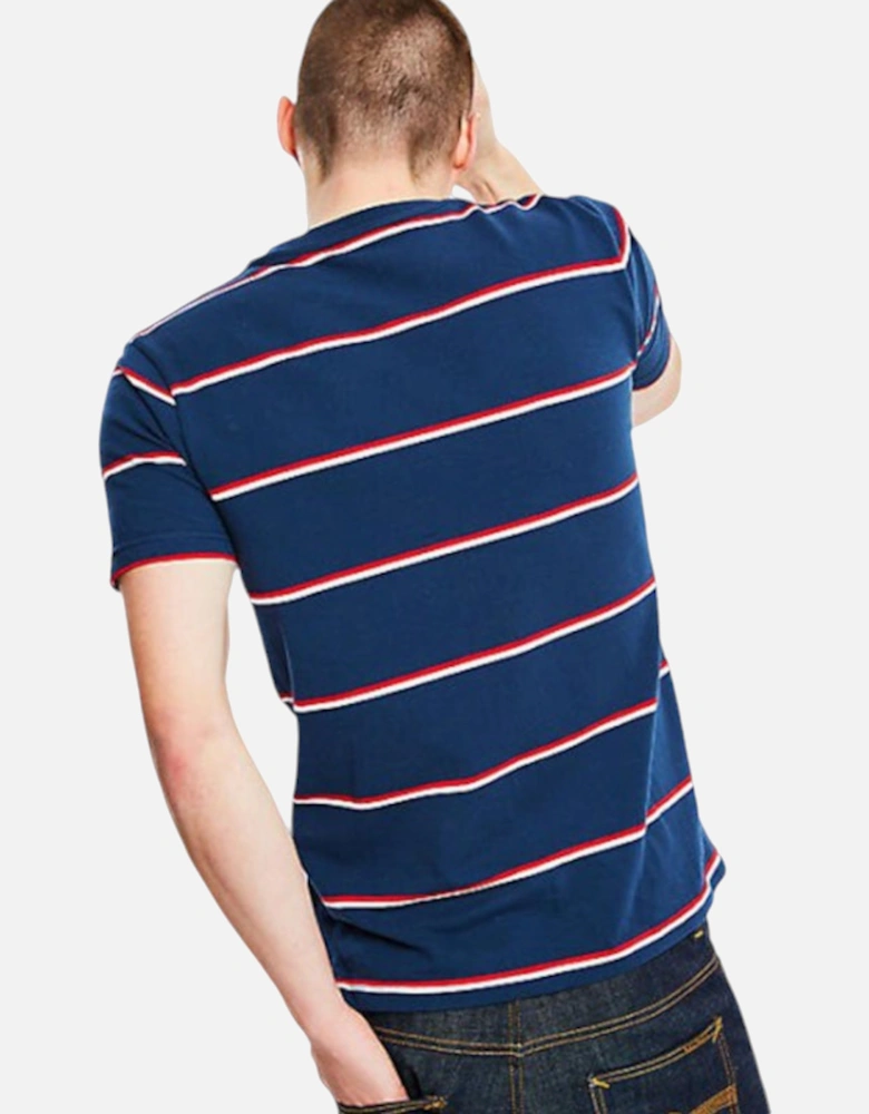 ELLESSE MEZZO SHC7596 Mens T-shirt Crew Neck Short Stripe Sleeve Navy Casual Tee